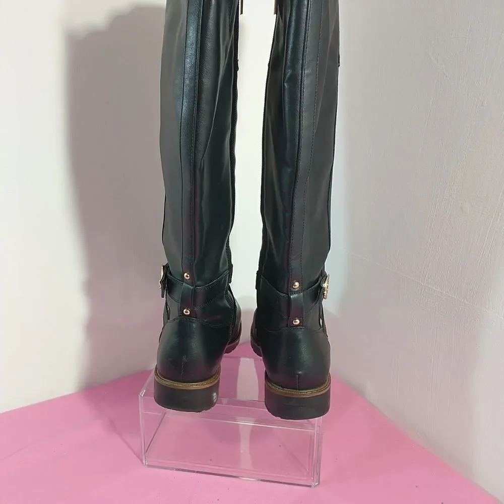 Tommy Hilfiger Womens SZ 9.5M Black Leather Knee-High Riding Boots With Zipper .